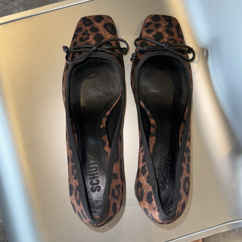 NWT SCHUTZ ARISSA BLOCK LEOPARD SATIN PUMP. 37/7 - Picture 5 of 9